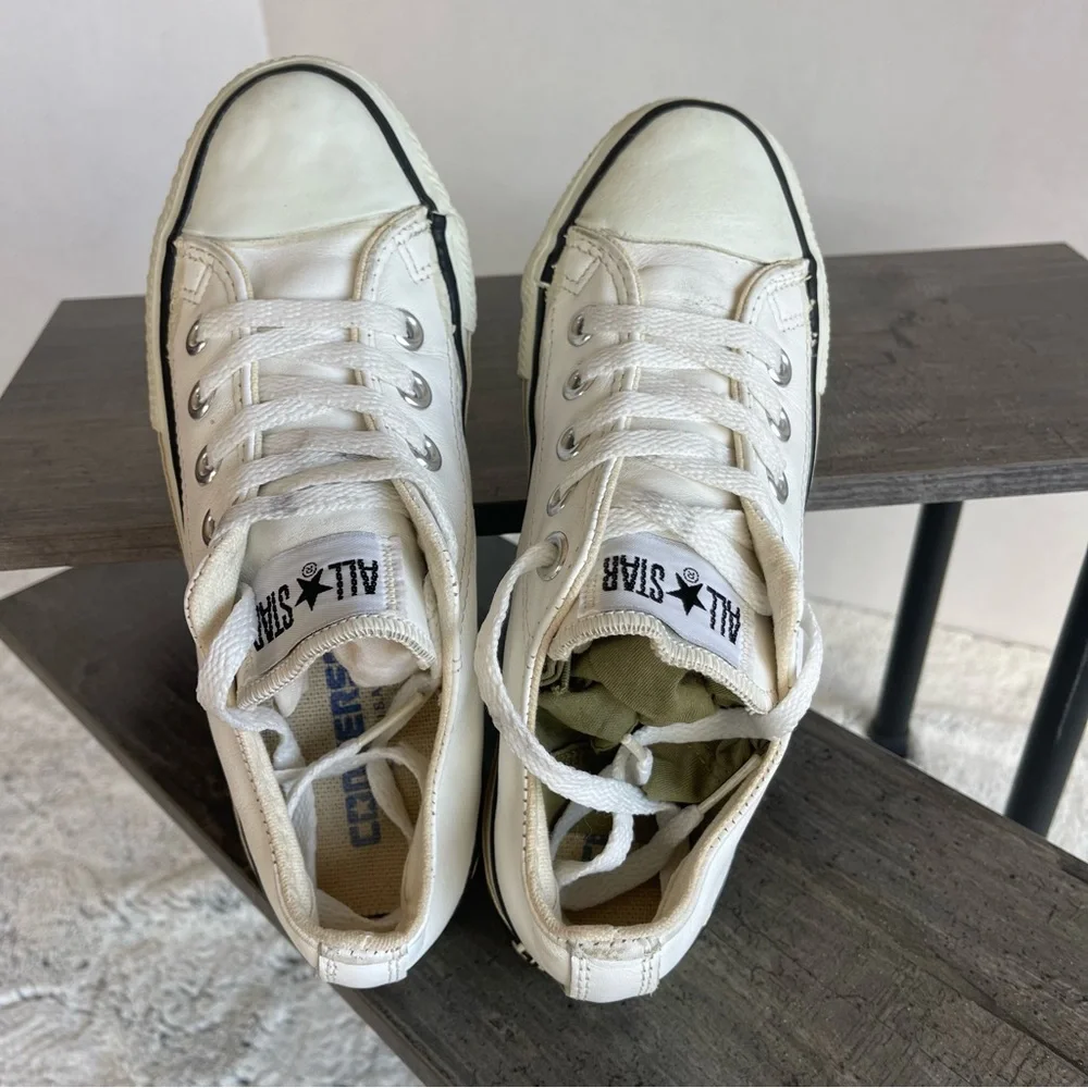Converse All Star White Leather Sneakers, Size 3Y